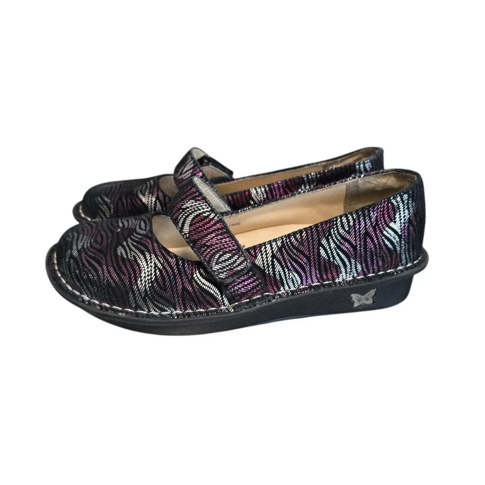 Alegria FEL 345 Mary Jane Shoes Womens US 8-8.5 Purple Silver Comfort EU 38